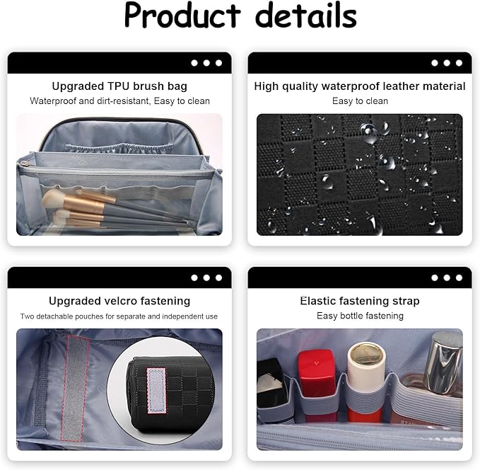 BOYATU Travel Makeup Bags for Women: Vegan Leather Cosmetic Bag Set of 3 - Large Capacity Make up Bag with Divider - Wide Open Waterproof Toiletry Organizer Bag with Handle (L13-Black)