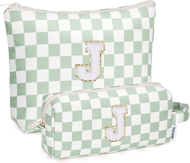 Narwey 2 PCS Valentines Day Gifts for Her Personalized Initial Makeup Bag, Girlfriend Teacher Women Teen Girls Gifts Trendy Stuff 10 11 12 14 13 15 16 Years Old, Travel Toiletry Bags Cosmetic Bag (J)