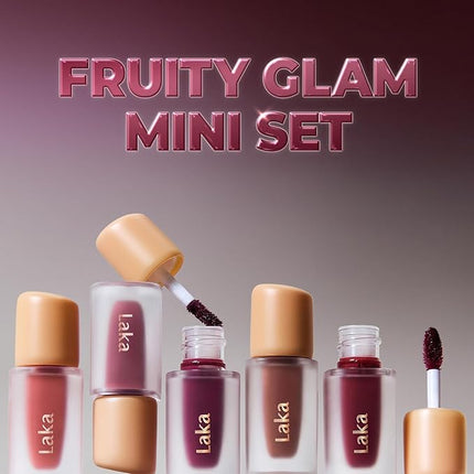 Laka Fruity Glam Tint Mini Set, 5pc Lip Tint Gift Set for Women, Valentine's Day Gifts, Hydrating & Glowy Finish, Lightweight & Transfer-proof Stain, K-Beauty