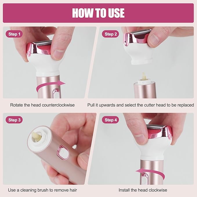 Women Face Epilator, 4-in-1 Portable Design Facial Epilator, Rechargeable Facial Hair Removal for Women & Men, Waterproof Facial Shaver for Face, Ears, Nose, Eyebrow, Body