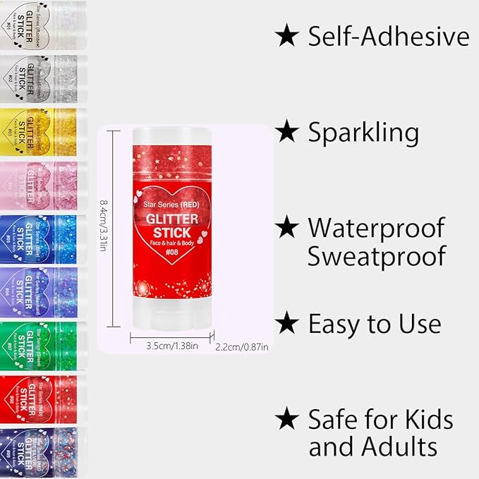 Mysense Red Body Glitter Stick,Face Hair Glitter Christmas Makeup,Sparkling Mermaid Sequins Chunky Glitter Face Paint,Singer Concert Outfit Festival Rave Accessories for Women and Kids