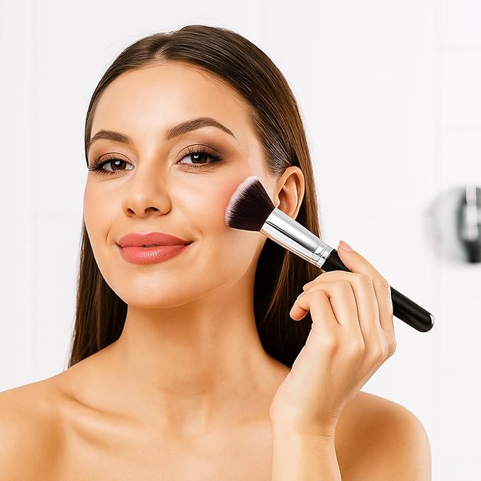 15 Pcs Kabuki Foundation Brush, Flat Top Makeup Brushes Blush Concealer Brushes for Liquid Cream Eyeshadow Applicator Blending Buffing Makeup Tools (Black)