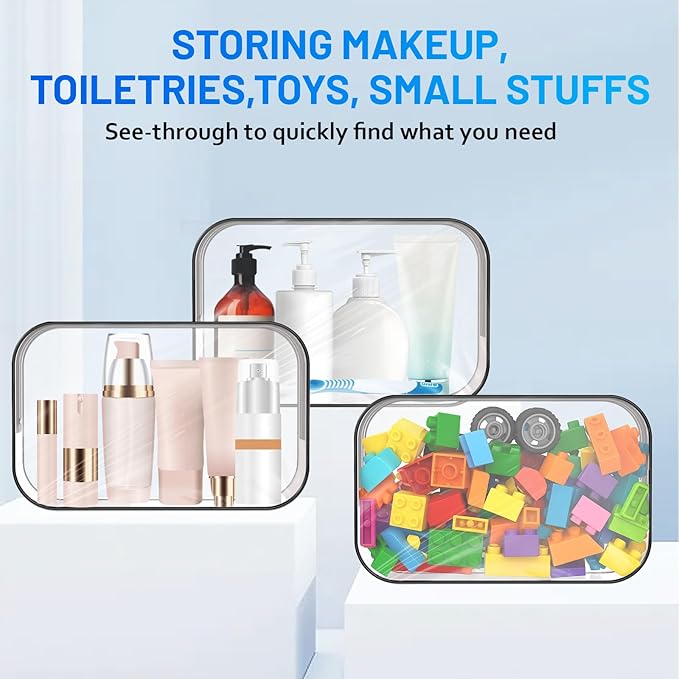 12 PCS Clear Makeup Bag for Women with Zipper, TSA Approved Toiletry Pouch, Cosmetic Bag Bulk for Travel Organizer Diaper, Toy, Gift (Black)