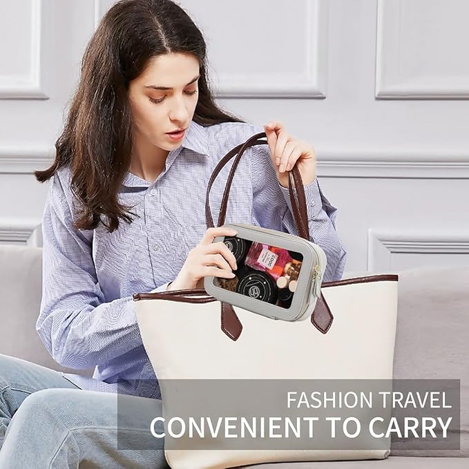 Pinkmik Clear Makeup Bag Transparent Travel Case for Cosmetics and Toiletries Women's Clear Car Bag with Zipper (Gray, Small)