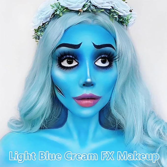 Go Ho Light Blue Face Body Paint Stick,Water Based Non-Toxic Face Painting,Easy-to-use Facepaint for Halloween SFX Ghost Bride Sally Cosplay Costume Makeup,0.63oz