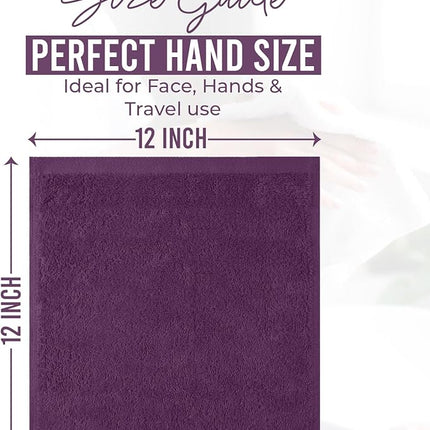 DAN RIVER 12 Pack Wash Cloths for Showering [12x12] - 100% Cotton Washcloths Premium Quality Flannel Face Cloths for Bathroom, Highly Absorbent and Soft Feel Wash Clothes, Purple Passion