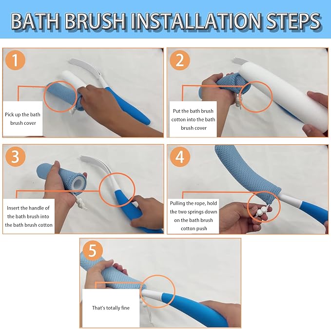 15.35" Back Bath Brush with Sponge,Back Scrubber Bath Mesh with Curved Long Handle Bath Body Brush for Elderly Aid Bathing and Shower