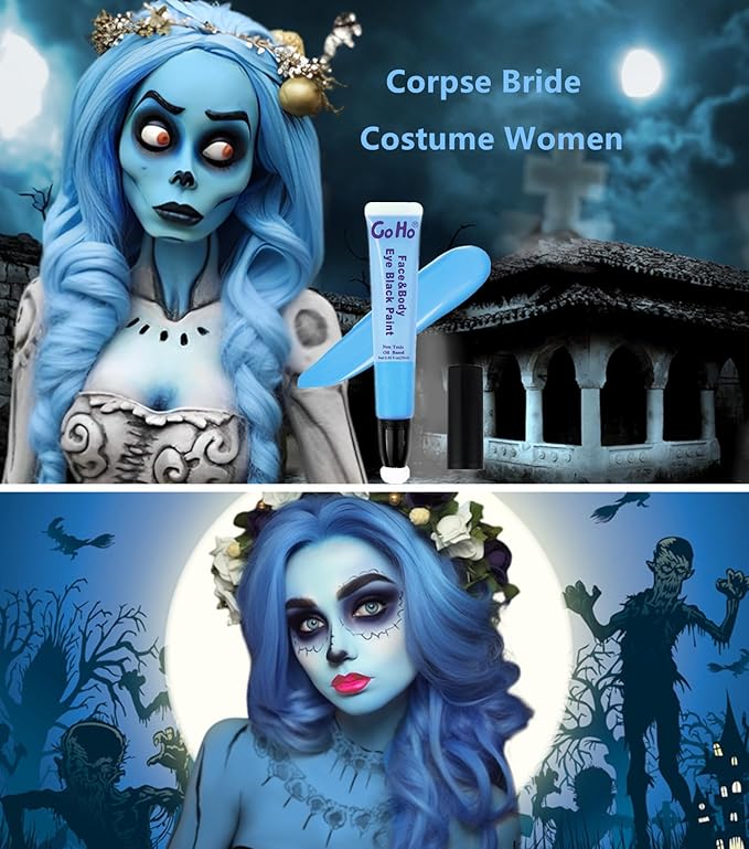 Go Ho Light Blue Face Paint,Waterproof Oil Based Cream Pale Blue Face Body Paint Stick for Halloween Cosplay SFX Ghost Bride Costume Sally Makeup