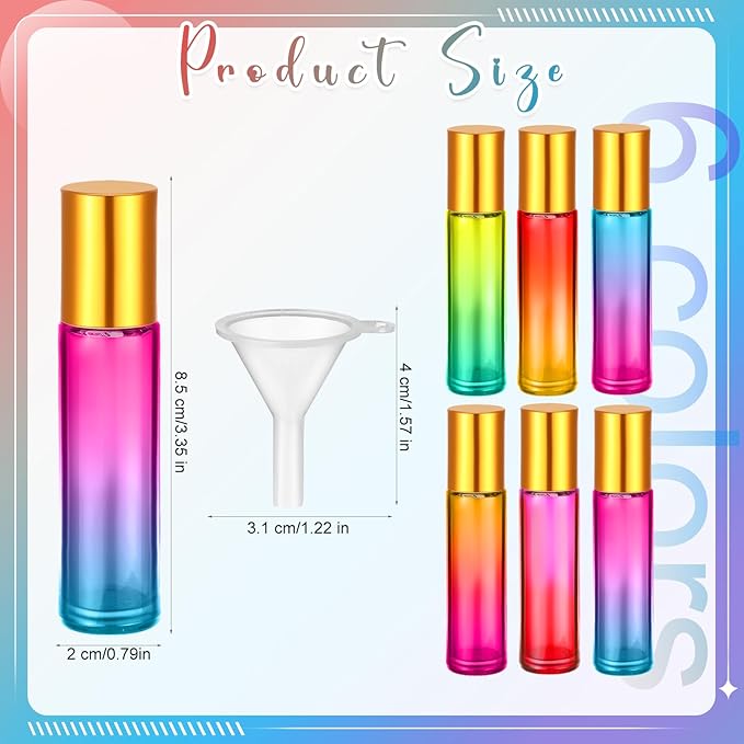 Sumind 150 Pcs Essential Oil Roller Bottles 10 ml Glass Empty Roll on Bottles with Stainless Steel Balls Leak Proof with 5 Funnel for Travel Essential Oil(Mixed Colors)
