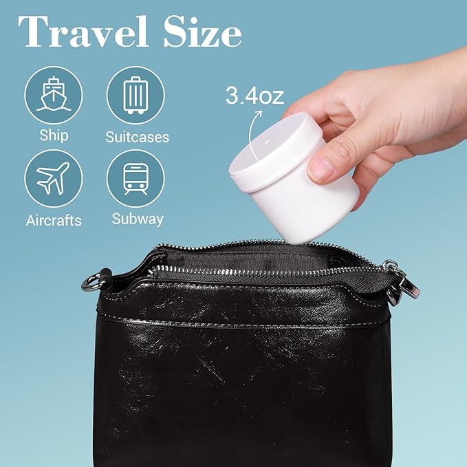 ASEVAT 3.4 oz Leak Proof Travel Jars for Creams, Refillable Plastic Csmetic Jars, Travel Containers for Creams, Lotion Containers with Lids, Travel Cream Container for Face Creams (White)