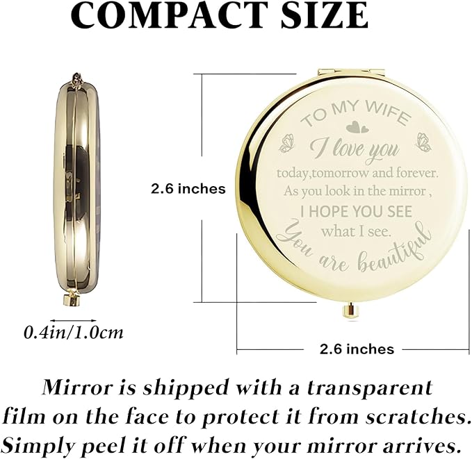 Valentines Day Mirror Gifts for Her Wife, Gift for Wife from Husband to My Wife Compact Mirror, Romantic Gifts for Wife Birthday, Wedding Anniversary, Valentine's Day, Mother's Day