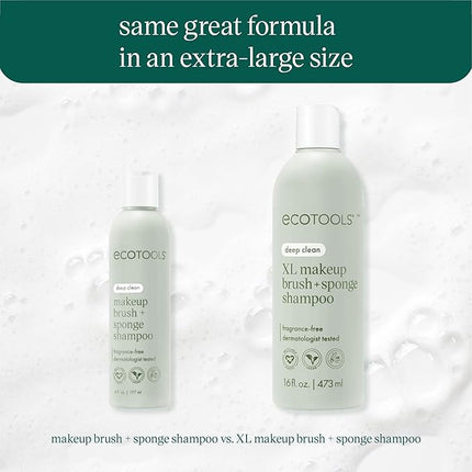 EcoTools XL Makeup Brush + Sponge Shampoo, Removes Makeup, Dirt, & Impurities From Makeup Brushes & Makeup Blending Sponges, Fragrance-Free, Vegan, & Cruelty-Free 16 fl. oz./473 ml, 1 Count, Clear