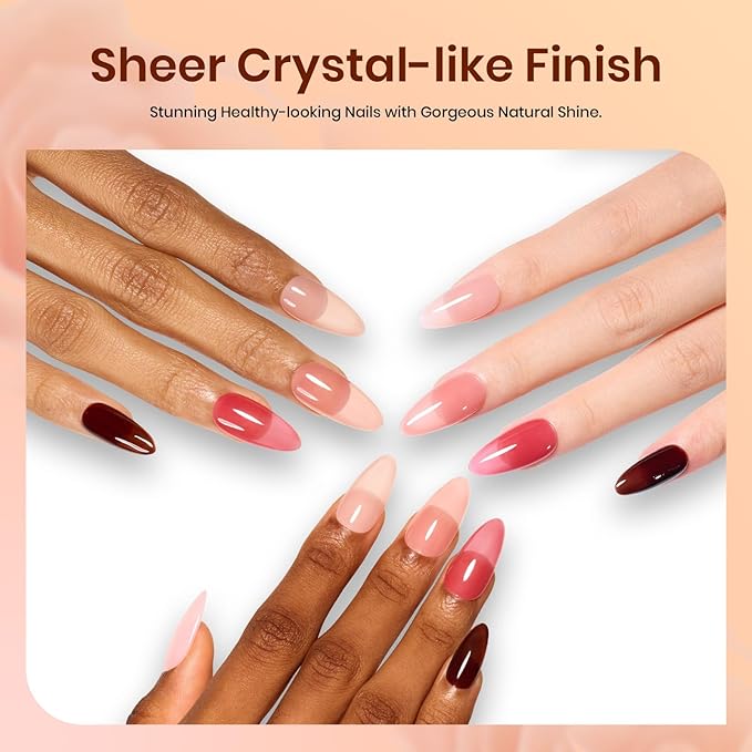 Beetles Pink Jelly Gel Nail Polish, 8Pcs Nude Brown Nails Sunset Rose Collection Gel Polish Nails Art Soak off Uv LED Manicure Gift Set Nail Trend Gift for Women