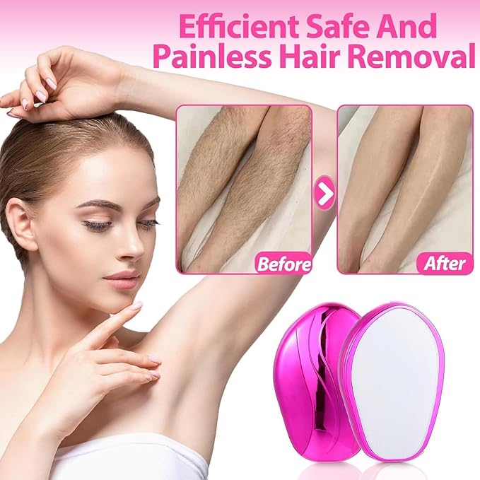 Crystal Hair Eraser for Women and Men, Reusable Crystal Hair Remover Painless Exfoliation Hair Removal Tool for Back Arms Legs (Rose)