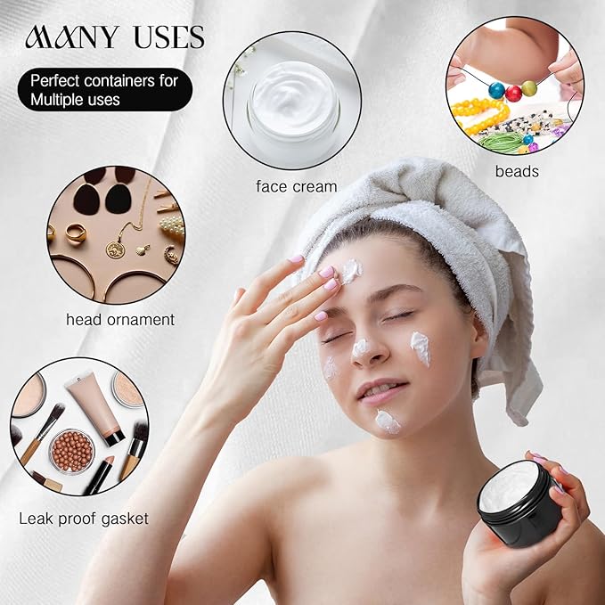 Patelai 4 Pieces Round Wide-mouth Leak Proof Plastic Container Jars with Lids for Travel Storage Makeup Beauty Products Face Creams Oils Salves Ointments DIY Making(4 Ounce,Pure Black)