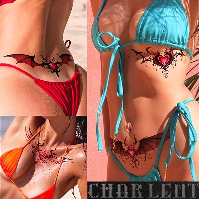 CHARLNET 24 PCS Sexy Belly Temporary Tattoos for Women Ladies - Realistic Chest Abdomen Waist Tattoos for Women Body Art