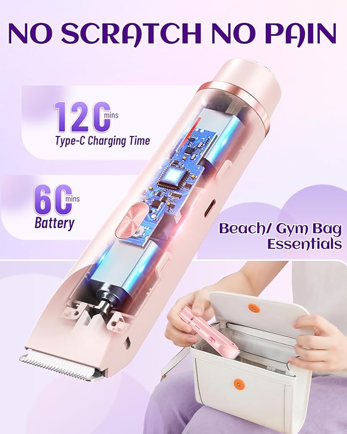 Dermawave Bikini Shaver Trimmer 2.0 for Women Pubic Hair, 2 in 1 Dual Head Painless Electric Razor for Bikini Line Area, Waterproof