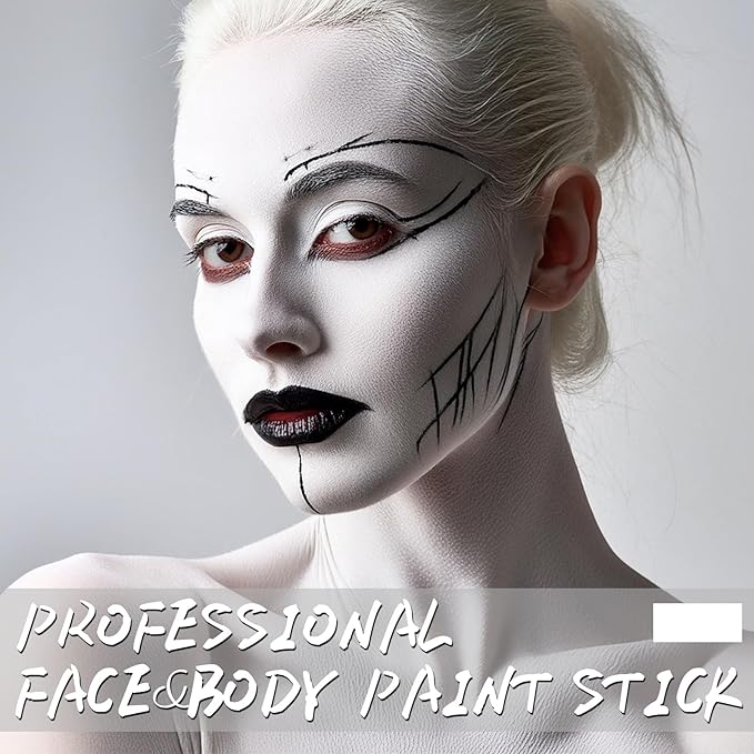 White Face Body Paint Stick, Eye Black Stick for Sports, Waterproof Full-Coverage White Foundation Face Makeup for Halloween Zombie Clown Vampire Skeleton Skull Joker Goth Cosplay Makeup