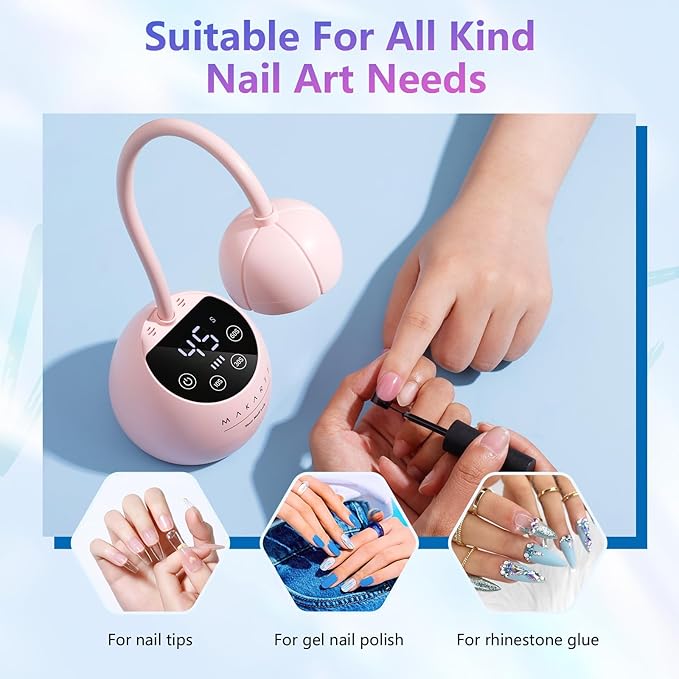 Makartt UV LED Nail Lamp - Gooseneck UV Light for Gel Nails Cherie Cordless USB 39W Nail Dryer Gel Lamp with 4 Times & Auto Sensor Professional Fast Flash Curing Polish Nail Art