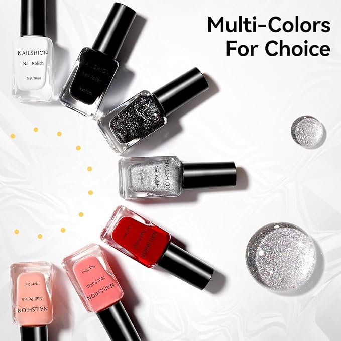 Silver Sparkle Nail Polish Oil-Based Glitter Rainbow Sparkly Regular Nail Polish Fast Air Dry Nail Lacquer Vegan Toe Fingernail Polish Nails Art DIY Home Travel Manicure Gift for Girls Women