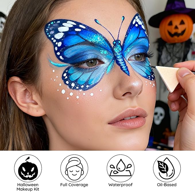 Halloween Black White Light Blue Face Painting Kit For Sally Corpse Bride Blue Tiger Makeup, Baseball Softball Sport Games, Cosplay, Costume, Theme Parties and SFX Special Effect