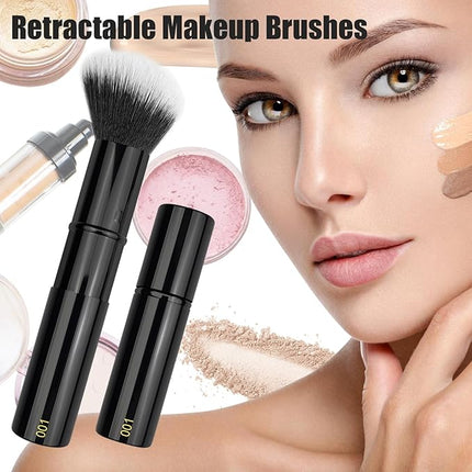 JILIER Makeup Brush Kabuki Face Brushes Retractable Travel Blush Kabuki Brush Portable for Foundation, Powder, Blush, Bronzer, Buffing, Liquid, Cream, Cruelty-Free with Cover