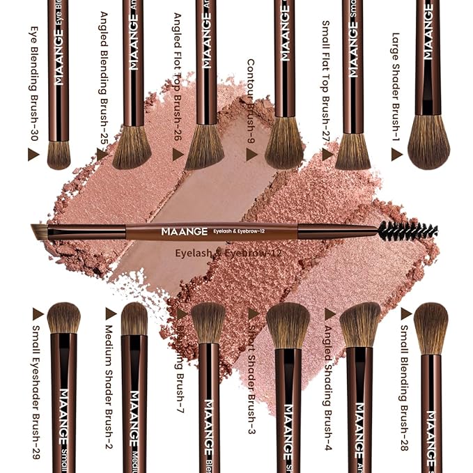 MAANGE 13 Pcs Makeup Brushes with Bag, Multi-functional Eye Makeup Brush Set Professional Blending Eyeshadow Concealer Eyebrows Eyeliner (Brown)