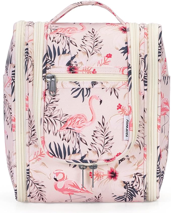 Narwey Small Hanging Toiletry Bag Women Travel Makeup Bag Organizer Toiletries Bag for Travel Size Essentials Accessories Cosmetics(Medium, Beige Bird)