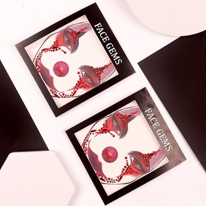 Halloween Face Gems Jewels Tattoos, 2Sheets Day of the Dead Skull Face Temporary Tattoos, Clown Face Makeup Stickers for Halloween Festival Rave Party Outfit