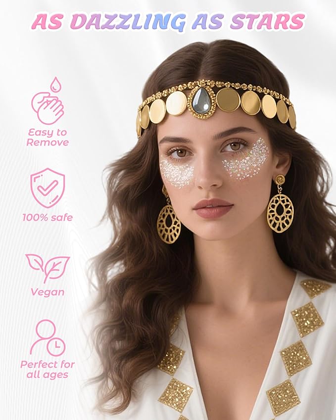 6 Pcs Clear White Face Body Glitter Gel，Holographic Chunky Sequins Body Glitter Paint for Party Singer Concerts Music Festival Rave Accessories for Girls Women Face Body DIY Sparkling Makeup