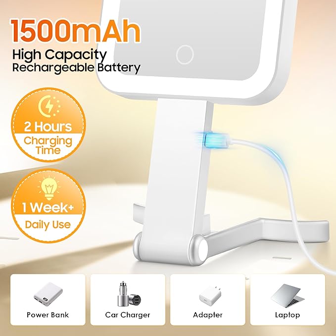 B Beauty Planet Small Travel Makeup Mirror with Lights(10" L x 5" W), Double-Sided 1X/30X Magnifying Mirror, 3 Color Lighting & Brightness Adjustable, Portable &Foldable Handheld Mirror with Lights