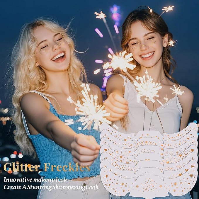 24pcs Glitter Freckles Makeup Patches-Gold-Face Speckle, Sparkle Speckles Patches for Women, Cute Fake Freckles, Glitter Freckle Face Tattoo, Accessories for Musical Festival