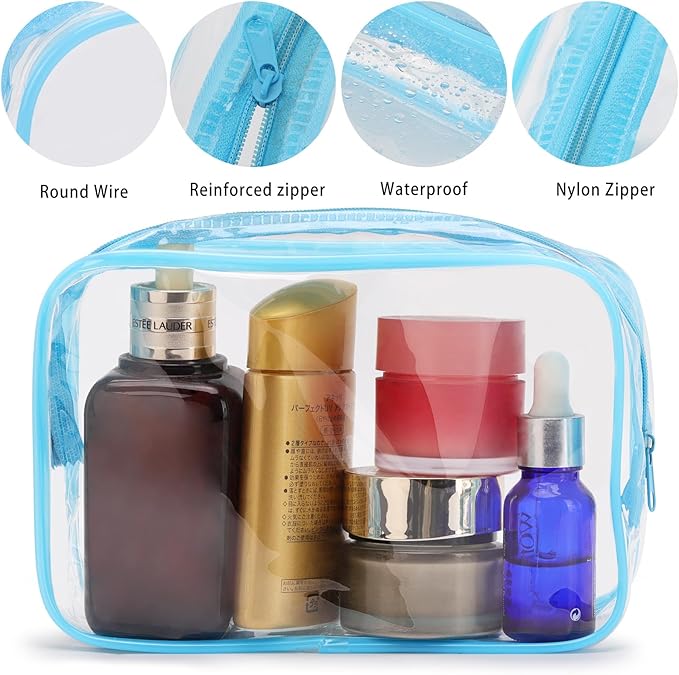 Tbestmax 20 Pack Clear Cosmetic Bags Makeup Bags Portable Waterproof Travel Toiletry Bags Organizer Blue, 7.5"x 4.8"x 2.3"