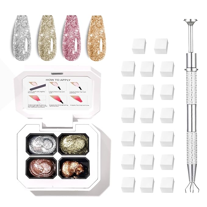 Finger Secret 4 Colors Set Ombre Pat Gel Nail Polish,Patting GelS Polish with 20Pcs Nail Sponges for 3d Gel Nail Art can be Painted in Salon or Home Use (k1)