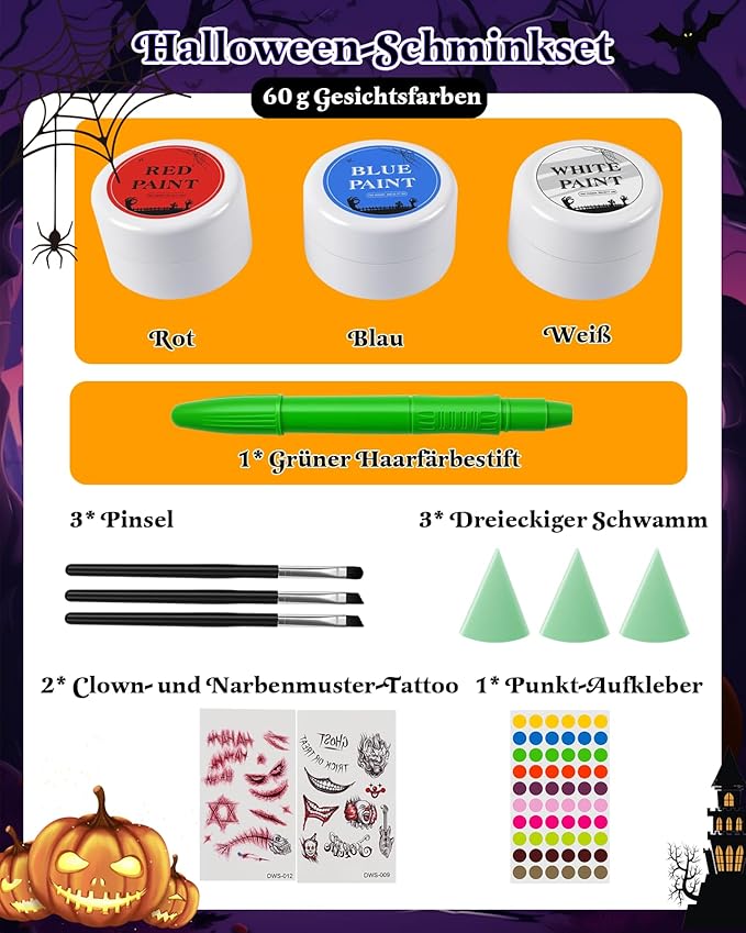 Halloween Joker Makeup Kit, Red White and Blue Face Body Paint Stick, Complete Joker/Clown Makeup Kit Face Paint SFX Character Set for Halloween Costume Cosplay Party DIY