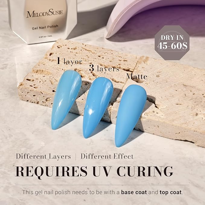 MelodySusie Light Ocean Blue Gel Nail Polish,0.5fl oz Nails Soak Off UV LED Sky Blue Gel Polish Gift for Women Nail Art Manicure Salon DIY Nail Design Decoration at Home-1656