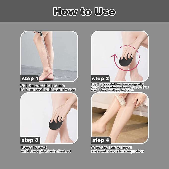 Crystal Hair Eraser for Women and Men, Reusable Crystal Hair Remover Painless Exfoliation Hair Removal Tool for Back Arms Legs (Black)