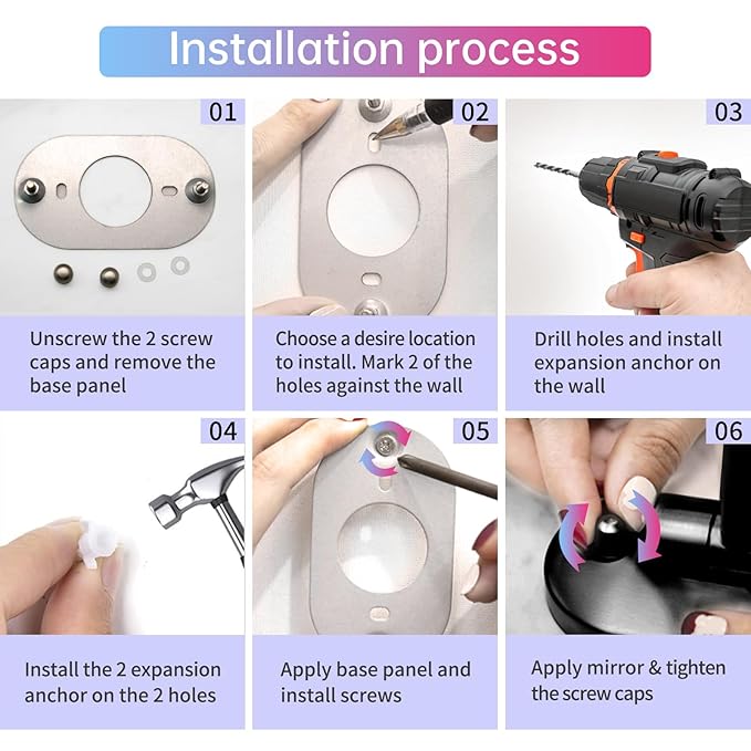 FUNTOUCH Rechargeable Wall Mounted Lighted Makeup Vanity Mirror, Double Sided 1X/7X Magnification, 3 Dimmable Light Settings, Extension Arm, Oval Frame, Ideal for Makeup