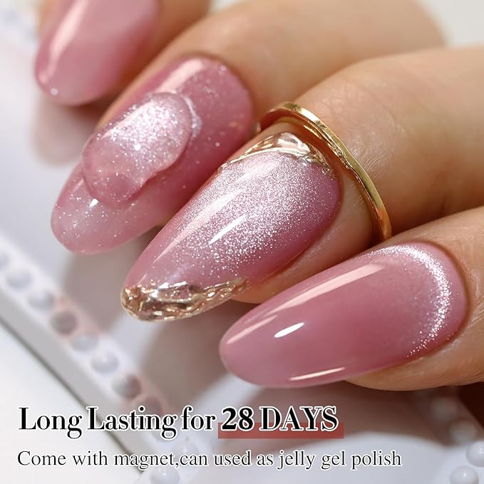 Double Rhythm 0.5 OZ Cat Eye Gel Polish with Magnet 15ML Holographic Glitter Shimmer Translucent Jelly Color Magnetic Polish Salon DIY at Home (MC1058)