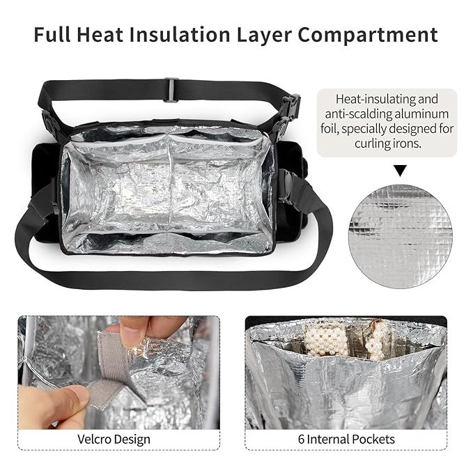 Hairdresser Bag, Professional Makeup Bag for Hairstylist, Large Capacity Hairdressing Bag with Shoulder Strap and Waist Belt, Travel Hairdressing Tools Storage Organizer with Heat Insulation Material