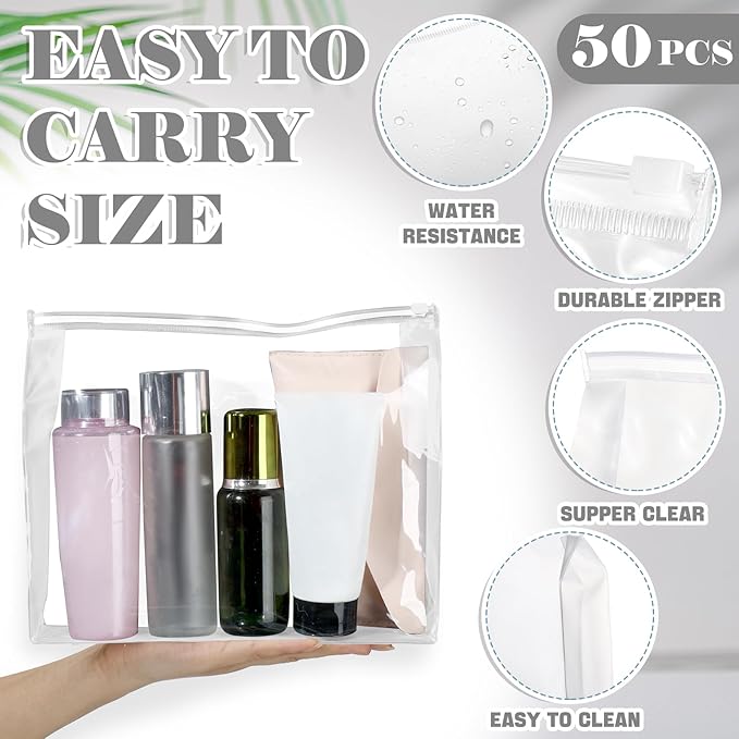 Xuniea 50 Pcs Mini Clear Makeup Bag Small Clear Zipper Pouch Travel Plastic Cosmetic Organizer Waterproof for Toiletries Swimsuit Bikini Bathing Suit(11.81'',Transparent)