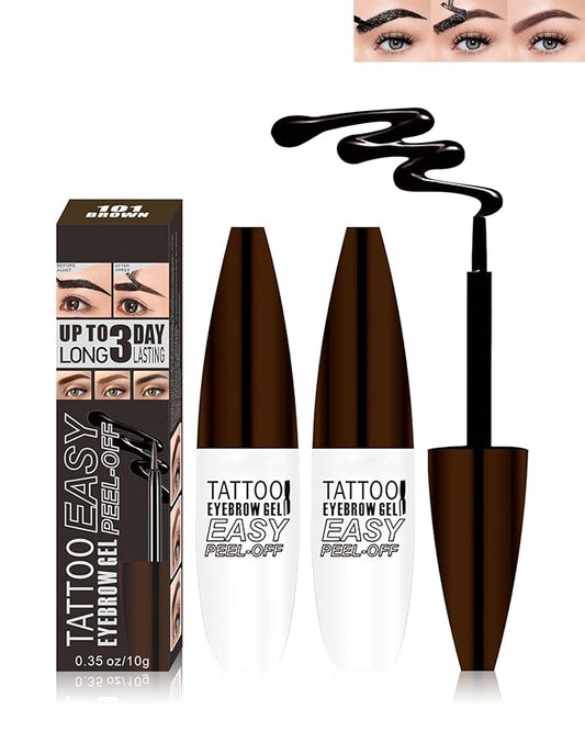 2 Pcs Tattoo Peel Off Eyebrow Gel Tinting Set,Peel Off Brown Tinted Eye Brow Long Lasting Waterproof Transfer-proof Eyebrow Tattoo Women Natural Color Brow Makeup for Fuller& Defined Looking Brow-01