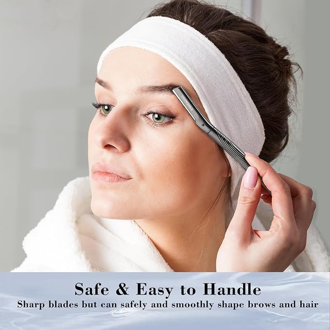 Eyebrow Razor, Face Razors for Women and Men, Reusable Metal Handle with 6 Refill Blades, Eyebrow Trimmer with Precision Cover, Dermaplane Razor, Skin Care Tool - Black