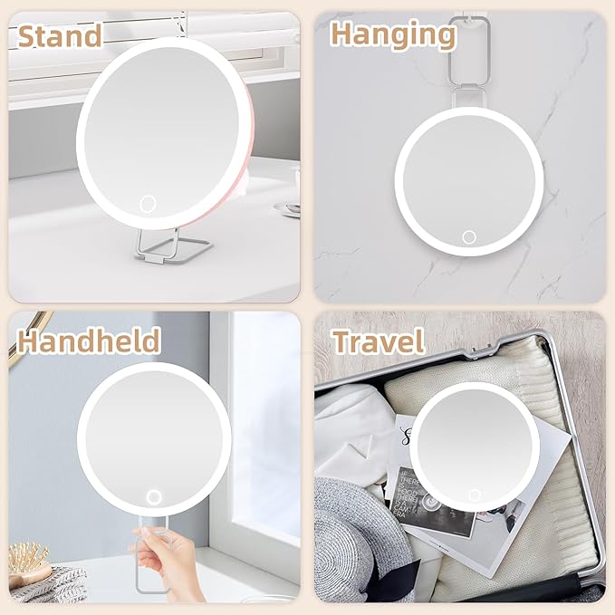 20X Magnifying Mirror with Lights, 6'' Makeup Magnified Mirror 20X High Magnification with Suction Cups & Table Stand, Rechargeable Travel Magnification with Tweezers and Scissors Set
