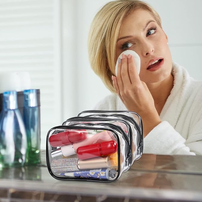 Weewooday 12 Pieces Clear Makeup Bags Cosmetic Storage Bags PVC Zipper Pouches Travel Waterproof Makeup Plastic Case for Women Organizing Toiletries Traveling Bathroom(Small,Black)