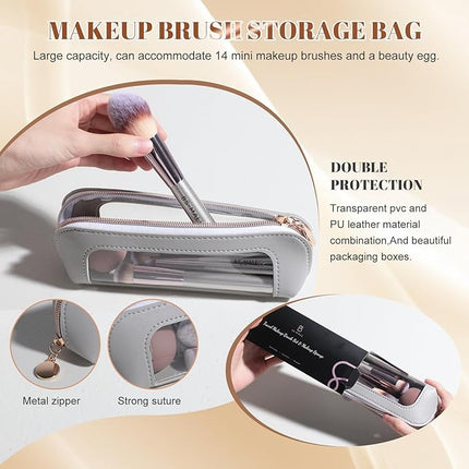 Travel Makeup Brush Set BS-MALL 14 Pcs with 1 Pcs Makeup Sponge – Essential Foundation Powder Concealers, Eye Shadows, Blush Makeup Brushes with Travel Makeup Case (Champagne)