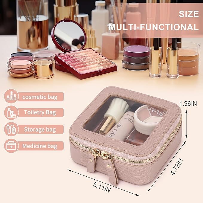 Pinkmik Small Makeup Bag Mini Clear Cosmetic Makeup Case & Toiletry Bag with Zipper Women's Purse Organizer & Car Essentials (Pink, MINI)