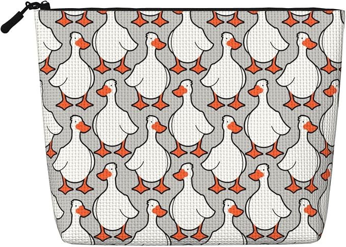 MOLAIGIN White Black Gooses Cosmetic Bag For Women, Travel Makeup Bag, Toiletry Zipper Bag, Large Capacity Aesthetic Cases