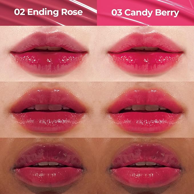 Pudding Glow Korean Lip Tint | Natural Lip Stain | Gloss to Stain | Long-Lasting & Non-Sticky | Lightweight Lip Tint 0.14 oz. (02 ENDING ROSE+03 CANDY BERRY)
