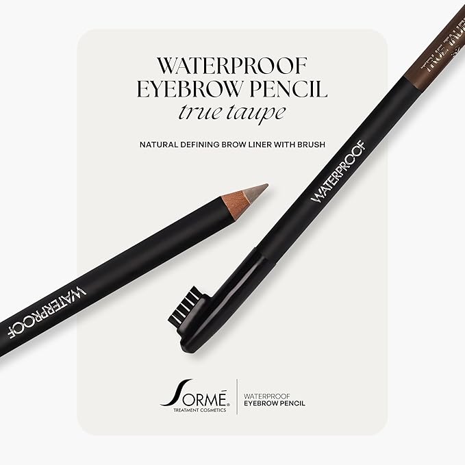 Sorme Cosmetics Waterproof Eyebrow Pencil (True Taupe) | Natural Defining Brow Liner with Brush | Smudge-Proof & Waterproof Eyebrow Makeup | Nourishing Eye Brow Pencil for All Skin Types